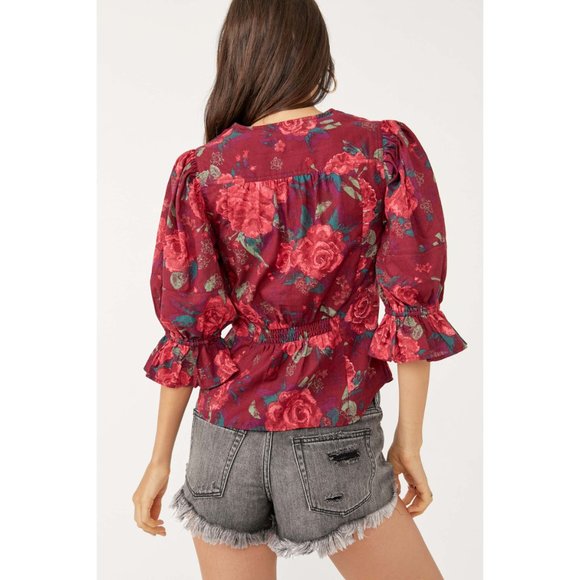 🎉LAST CHANCE🎉 NWT Free People I Found You Printed Top / Wine - Picture 3 of 7